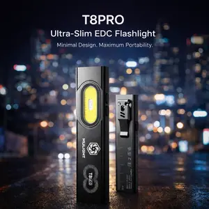 Mulight High Lumens Multifunctional Flashlight, Compact EDC T8 PRO Ultra-Slim Pocket-Friendly, 1000 Lumens, 32H Runtime, USB-C Charge Rechargeable, Dual Main & Side Lights, 395nm UV Light, Red Strobe, Aluminum Alloy, Pocket Clip, Outdoor Ready