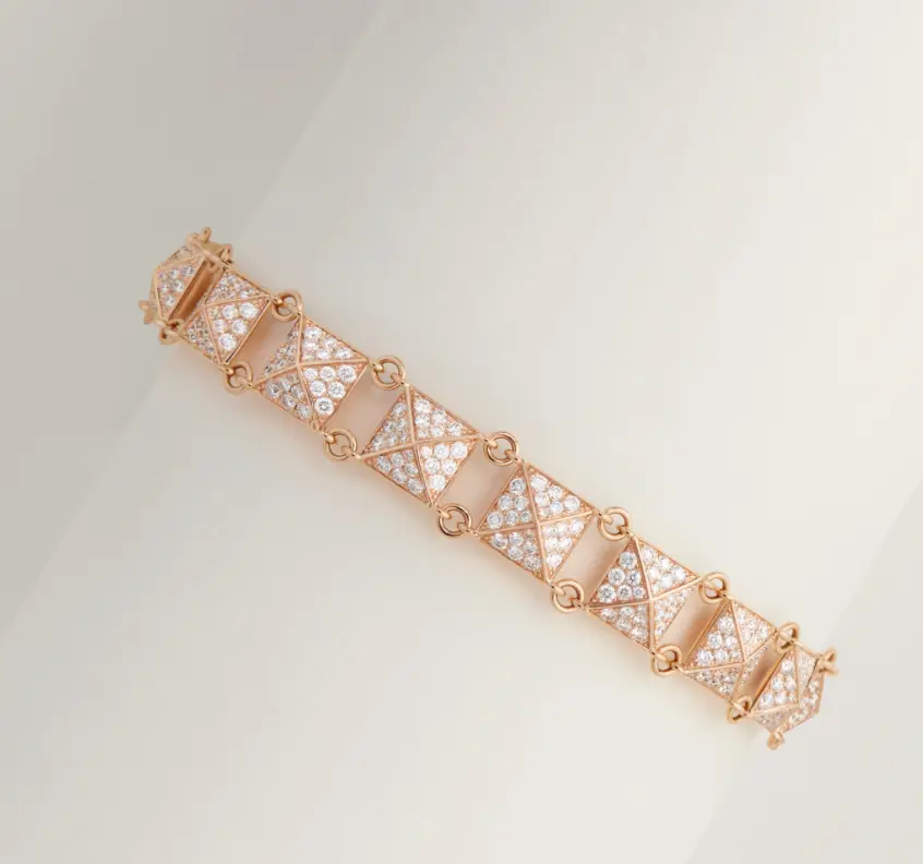 Pre-owned Hermès Clou d'H bracelet，Mesh bracelet in rose gold set with dias and push back closure，non full set