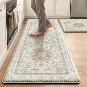 Tyrot 2-Piece Anti-Fatigue Kitchen Rug Set - Waterproof, Non-Slip Cushioned PVC Floor Mats for Sink (17.3"x47"+17.3"x28") for Indoor Kitchen Decor