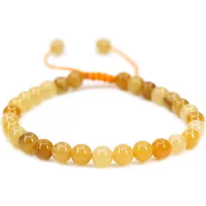 Natural Multicolor Yellow Jade Gemstone 6mm Round Beads Adjustable Braided Macrame Tassels Chakra Reiki Bracelets 7-9 inch Unisex