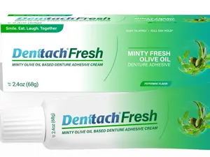 Denttach Fresh Olive OIl Based Denture Adhesive with a Strong Mint Flavor for Daily Use