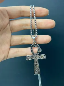 1 piece Vintage Fashion Ancient Egyptian Ankh Cross Pendant Necklace For Men Women Stainless Steel Amulet Jewelry Gifts Dropshipping Cross Necklaces