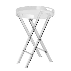 【Summervibes】VEVOR Acrylic Folding Tray Table, Acrylic End Table with Folding X Leg, Clear Acrylic Side Table for Coffee, Drink, Food, Snack used in Living Room, Bedroom, and Study