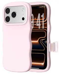 ORNARTO iPhone 17 16 Series Cute Curly Wave Edge Camera Control Button Shockproof Protective Liquid Silicone Phone Cover for Women Girls