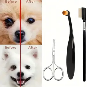 Pet Grooming Kit with Eye Cleaner Brush, Stainless Steel Scissors, and Comb, Easy Clean Eye Brush for Tear Stains, Cat and Dog Grooming Supplies, Grooming Products