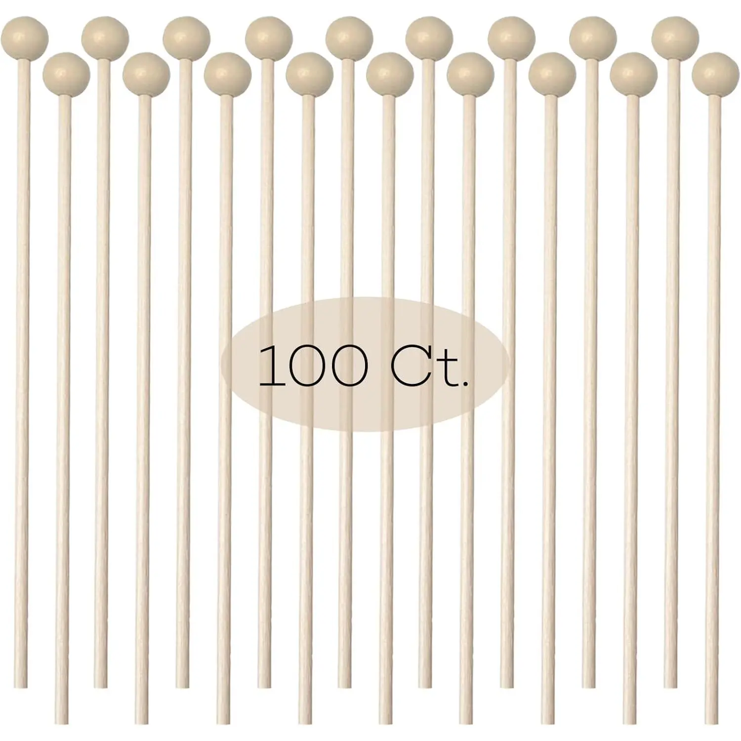 100 count 6Inch Rock Candy Sticks with Ball Wooden Sticks  Cake Sticks Drink Stirrer Sticks for Lollipop Coffee Appetizer Skewers (Round)