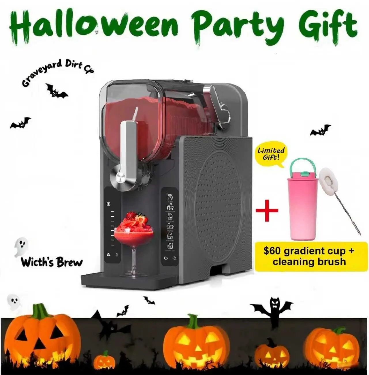 WizAura2 Slushie Machine – Halloween Party Gift, 54oz No Ice Needed, 6 Preset All-in-One Frozen Drink Maker w/ Auto-Clean & Temp Display | Perfect for