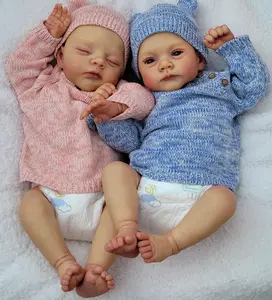 Reborn Baby Dolls 19 Inch 48cm Twins Handmade Twins Realistic Newborn Baby Doll with Soft Cloth Body Lifelike Baby Girl Boy Dolls That Look Real with Magnet Pacifier
