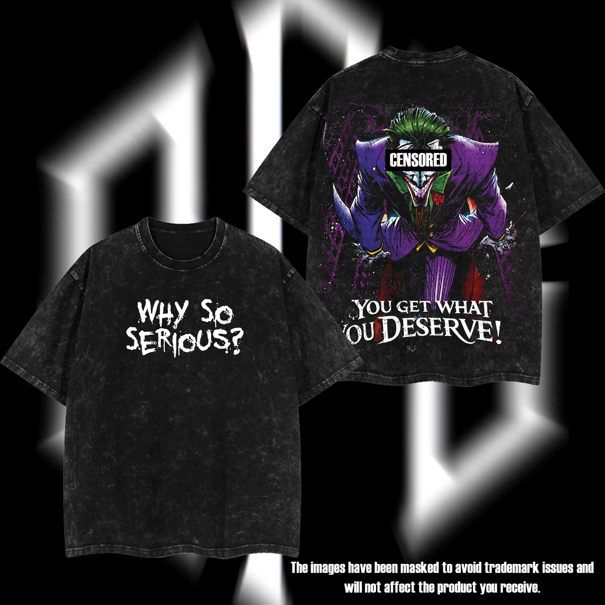 Superstyle "Why so serious?" The Clown Prince of Crime Jokerrr Hero verse Edition Double Printed Oversize Lightweight Acid Washed Tee TV Series Graphic Design Top Cotton Streetwear Comic Superheroes T-Shirt Clothes Menswear Womenswear