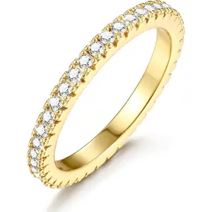 CASSIECA  Wedding Bands for Women 14K Plated Gold Eternity Band Rings Stackable Cubic Zirconia Ring 2.5MM Engagement Band Ring for Women Dainty Rings No Tarnish Size 5-9 Marquisediamondring