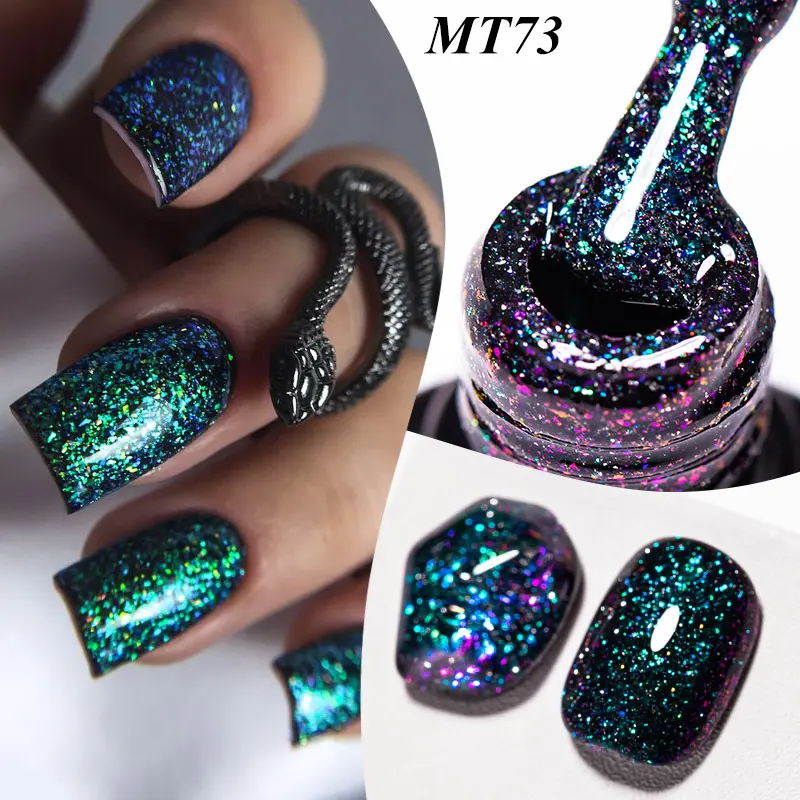 MTSSII 7ml Starry Sky Reflective Glitter Gel Nail Polish, Shimmer Gel, Iridescent Nail Polish, Dark Color Flashy Effect Beoken Diamond Gel Polish, Soak Off UV/LED Nail Art Long Lasting Manicure Gel For Halloween Festival Gift