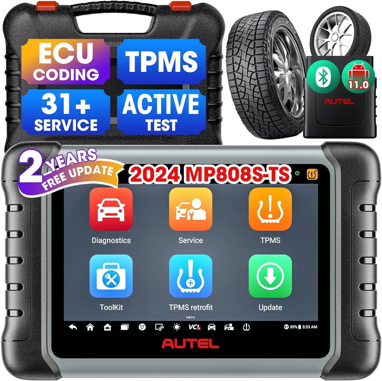 Autel MaxiPRO MP808S-TS Car Diagnostic Bidirectional Tool OBDII Scanner with TPMS Programming, Active Test, 31+ Service, All System Scan, ECU Coding  2 Years Free Update