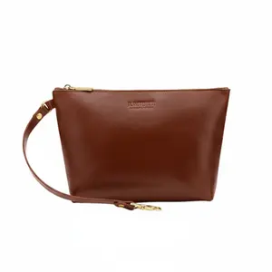 Naomi Zipper Clutch | Chocolate Brown Leather