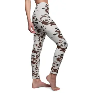 Cowgirl Print Women Leggings, Western Country Cow Print Cut & Sew Casual Skinny Fit Women Pants