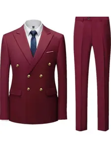Male Two-piece double-breasted suit set, British-style men's casual business wedding banquet party dress, men's office professional suit set, high-quality Blazer+ trousers suit Spring Fall Wear Office Professional Attire