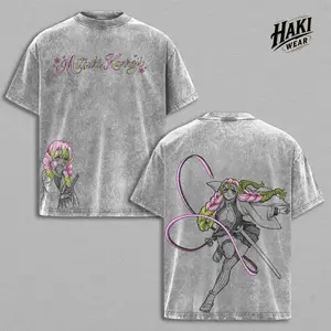 Mitsuri Kanroji Inspired Vintage Washed Anime T-Shirt Demon Slayer Manga Graphic Tee Oversized Retro Streetwear Gift For Anime Fans