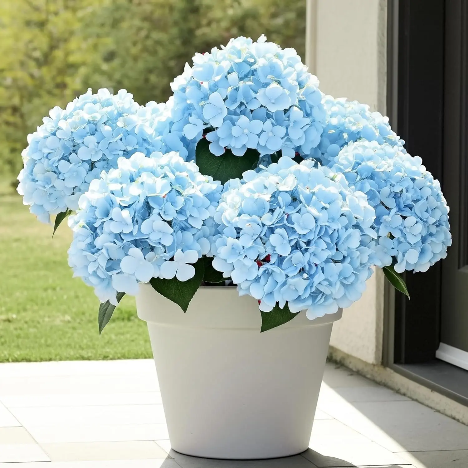 Bulk Blue Faux Hydrangea Flowers - 6 Bundles (30 Heads), UV-Resistant Decorative Multiple Sets, Home & Garden Porch Wedding Decor Supplies, Faux Flowers