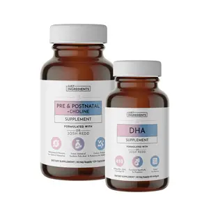 Just Ingredients Prenatal & Postnatal + DHA Supplement 2 Bottles 1 of Each with Choline & Plant-Based DHA for Fetal Development