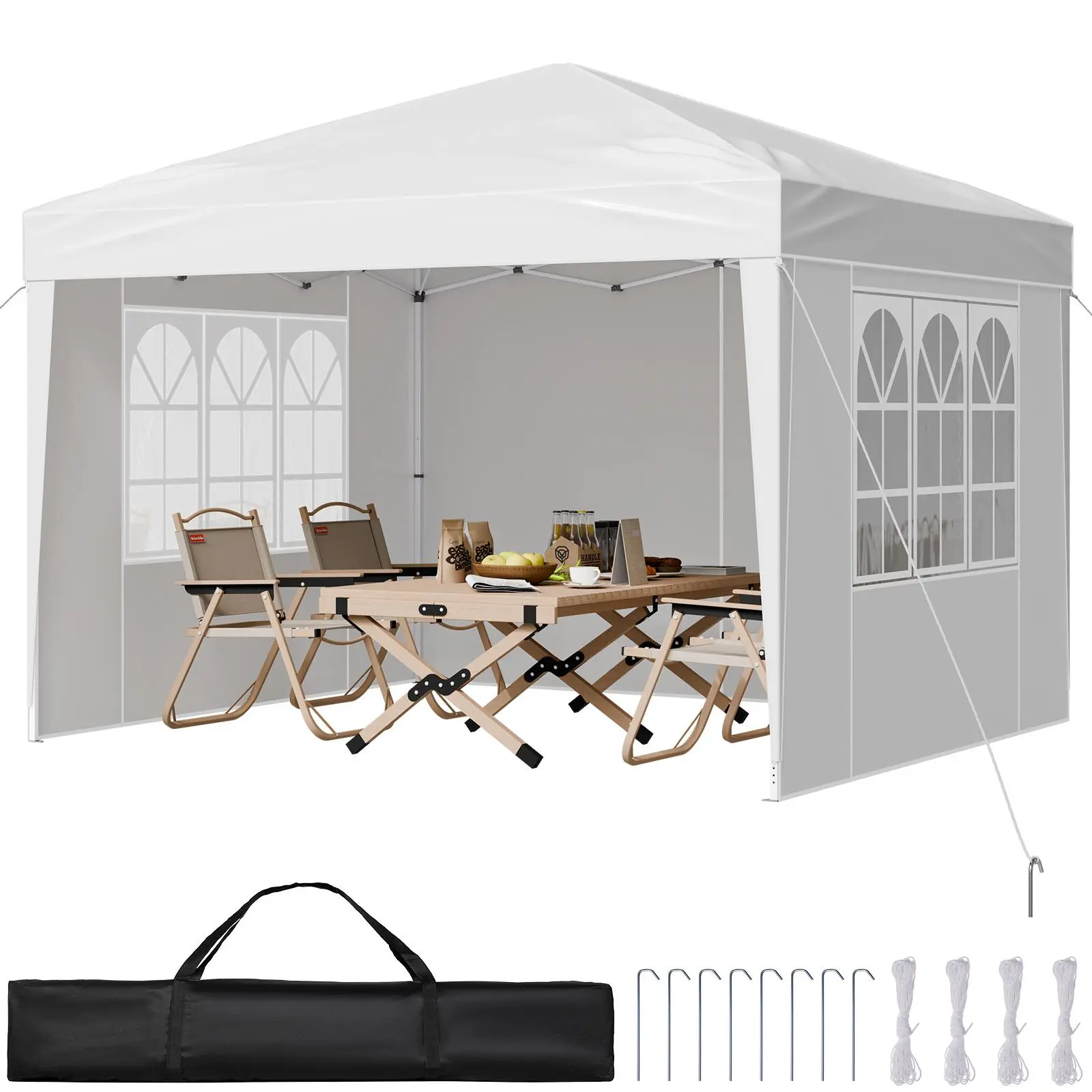 VEVOR 10 x 10 ft Iron Instant Pop Up Portable Gazebo, Sturdy Oxford Fabric Outdoor Patio Shelter Tent with 3 Sidewalls, 2 Ventilated Windows, Height-Adjustable, Sun Protection for Backyard Barbecues, Outdoor Events