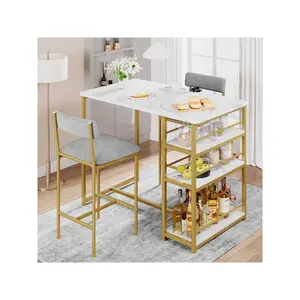 Dining Table Set For 2 Bar Table And Chairs Set With Storage Shelves Wine Rack 2 Upholstered Cushion Bar Stools 3 Piece Counter Height Pub Table Set For Small Space Apartment Kitchen