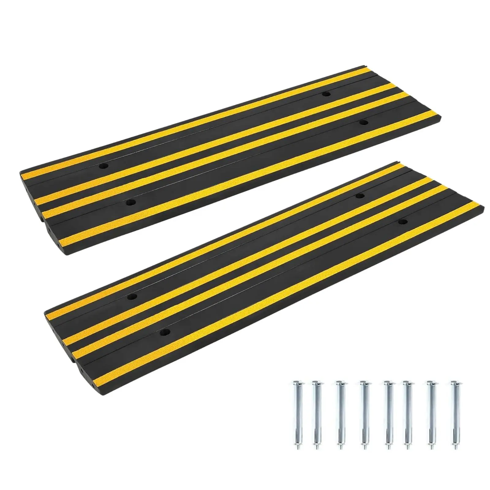 48" Car Driveway Rubber Curb Ramp 2 Pack, 33000 LBS Heavy Duty Low Profile Slope Ramps with Reflective Safety Strips for Vehicles, RVs, and Wheelchairs