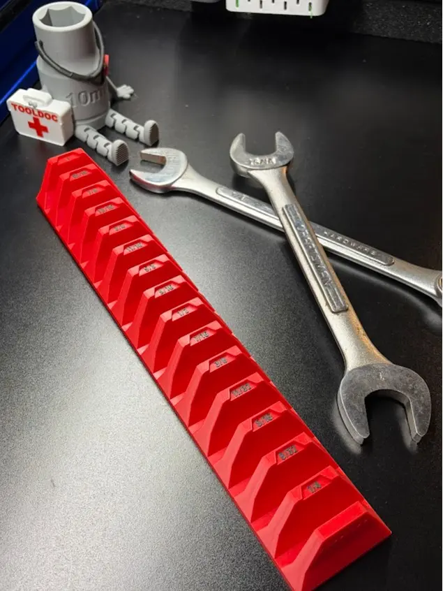 XL Wrench Holder Rails w/ ID Numbering - THICK HANDLE SIZE - Magnetic Tool / Toolbox Organization - Garage Organization