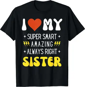 I Heart Love My SISTER Funny Family Matching Retro T-Shirt