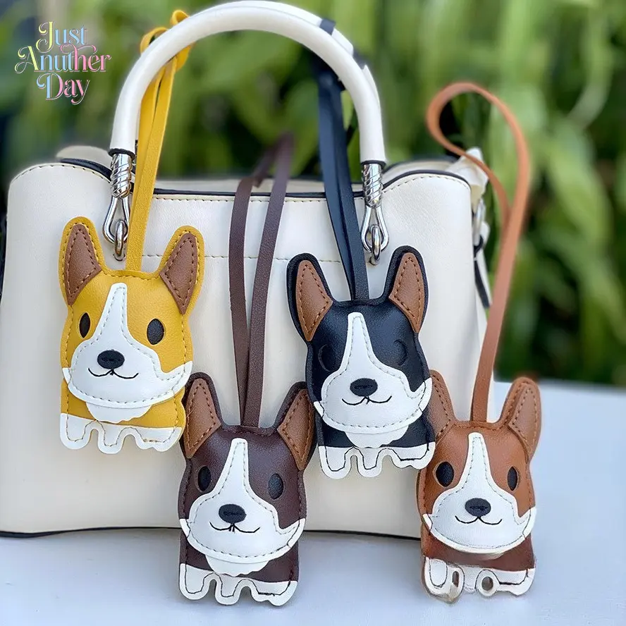 Cute Corgi PU Leather Bag Charm, Adorable Puppy Pendant with Stitched Details, Versatile Accessory for Handbags, Backpacks & Car Keys