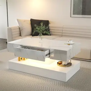 Modern Coffee Table for Living Room, 16.93IN High LED Coffee Table with Remote Control - RGB Color Changing Light, Storage Drawer, Modern Design for Living Room, Farmhouse & Office, White