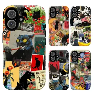 Retro Black Cat Phone Case – Vintage Collage Aesthetic Art Design | Cute Indie Pop Culture Style | Durable Tough Protective Cover | Perfect Gift for Cat Lovers | Compatible With iPhone 11–17