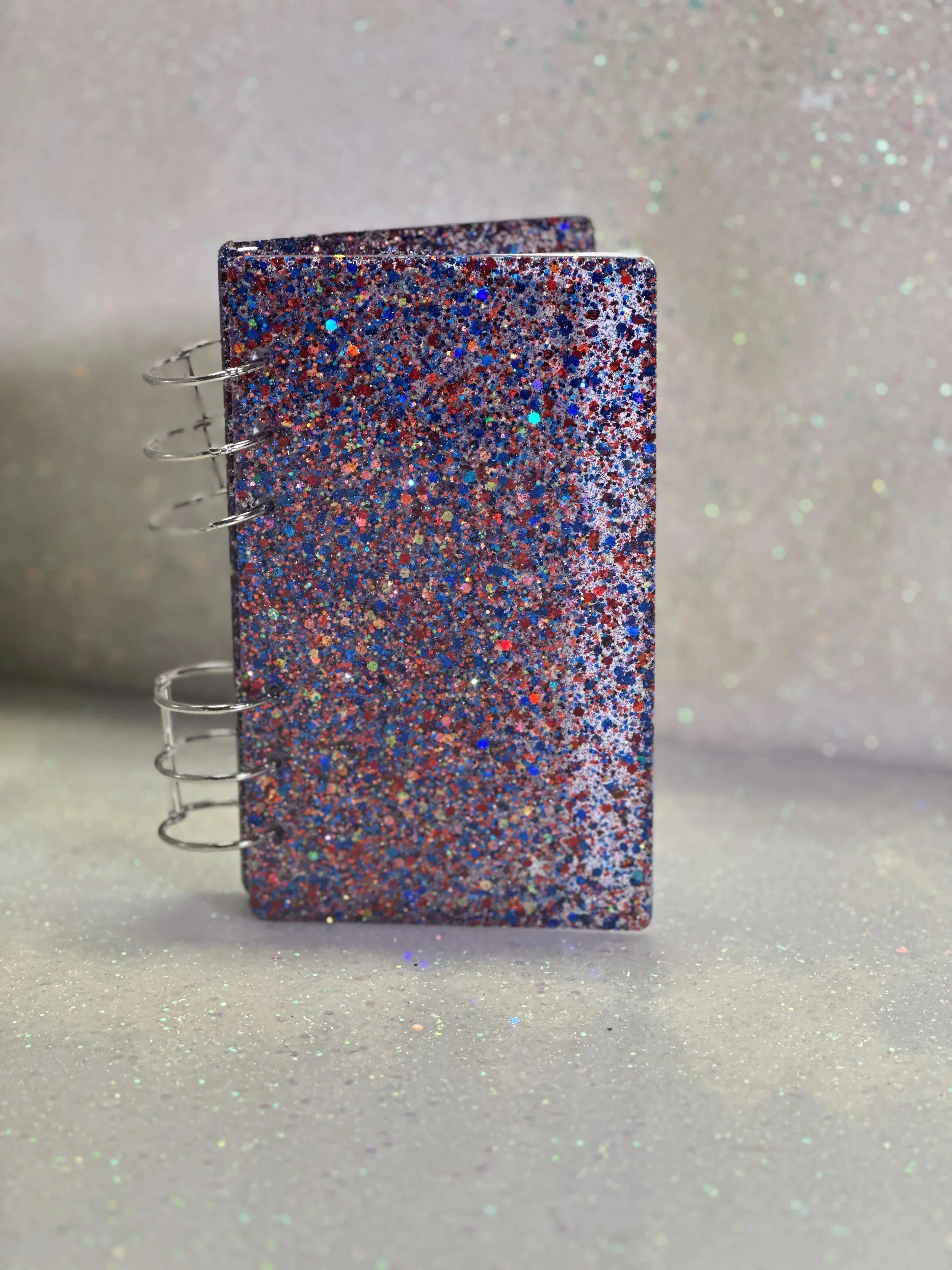 Red and Blue Glitter Explosion Notebook Planner