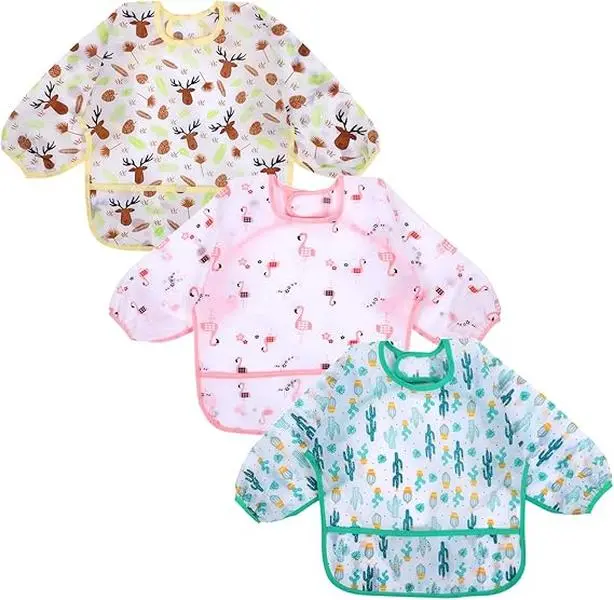 Long Sleeve Baby Bibs, Waterproof Sleeved Bib, Toddler Soft Bib for 6-36 Months