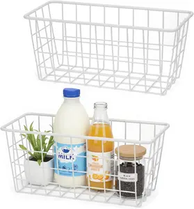 LeleCAT 2-Pack Classic No-Drill Adhesive Wire Wall Baskets, Home Supplies Over-Cabinet Door Organizer for Kitchen, Pantry Storage