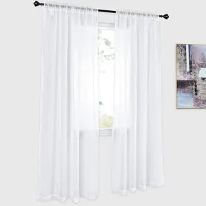 White Sheer Curtains Transparent Voile Rod Pocket Curtain Panels for Bedroom and Living Room (52 x 84 inches Long, 2 Panels)