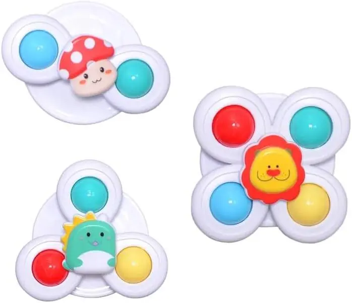 3PCS Plastic Unisex Spinner Tops with Suction Cups, Sensory Educational Toys for 6 Months-3 Years Old Kids, Birthday Gifts for Children Development, Ideal for Daily Play to Free Parents' Hands