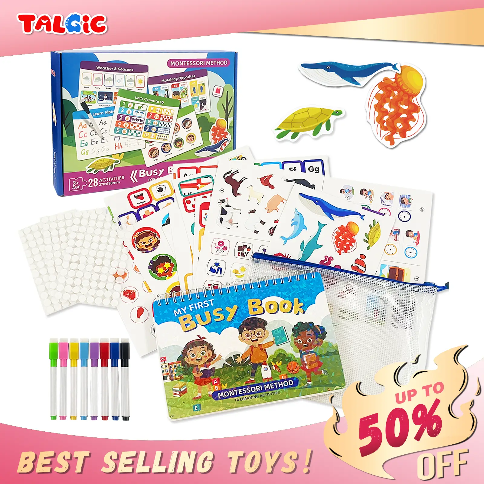 Montessori - Preschool activity book for children aged 3 and above, pre-mounted, preschool learning activities, Montessori toys for home education, gi