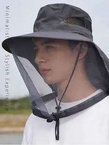 Spring Summer Mesh Mosquito Hat, Large Brim Fishing Sun Protection Cap with Face Mask, Outdoor Anti-Mosquito Bee Neck Protector