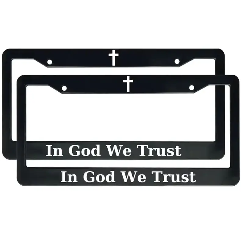 [In God We Trust] In God We Trust License Plate Frame, Christian Faith Car Tag Holder, Religious Cross Auto Accessory, Universal US Standard Plate Frame, Gift for Believers