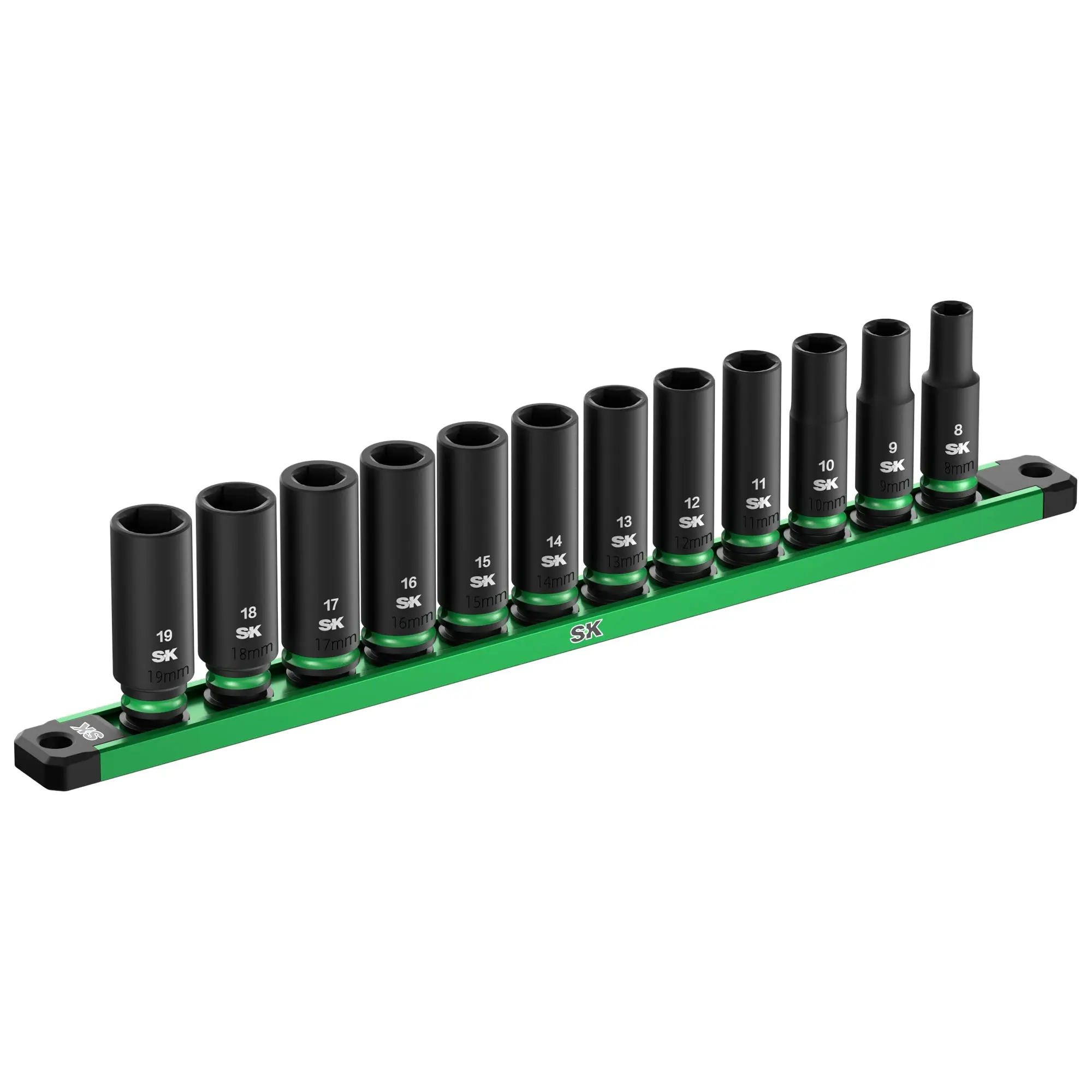 3/8" Drive Metric Impact & Socket Set, 12-Piece 6-Point Chrome Moly Deep Socket Set (mm), Reduced Rounding, For Rusted Bolts, #SK01351