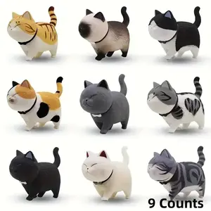 Miniature Cat Statue Set, Cute Animal Design, 9 Counts Cute PVC Kitten Figurines, Perfect for Car Dashboards, Cake Topper, Desk Decor, Feline Gifts, Collectible Figurines