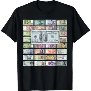 100% Cotton Global Currencies, World Money & 100 Dollar Bill Design T-Shirt
