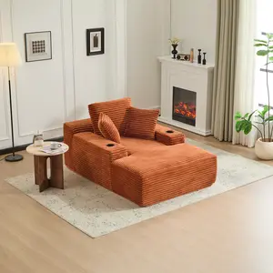 QAK 64‘’ Boneless Chaise Lounge, Upholstered Sofa Bed with Throw Pillows and Armrests, Indoor Sleeper Chair Luxurious Plush Corduroy Chair Bed for Living Room No Assembly Required Sectional Sofa