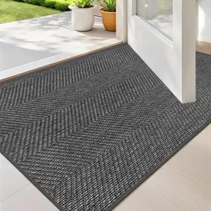 Thin Indoor Door Mat 17" x 29" – Non-Slip Washable Entryway Mat with Rubber Backing, Herringbone Design