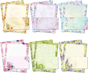 Stationary Writing Paper with Envelopes - Flora Stationery Set with Lined Letter Writing Paper, 48 Sheets + 24 Envelopes, 8.5 X 11 Inch of Each Stationary Paper FG