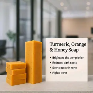 ( 1care soap) Rassoul Turmeric Honey Bar Soap -Moisturizing Turmeric Soap Brightens Complexion Reduces Dark Spots Evens Skin Tone Fights Acne Orange & Honey Formula Body Care SoWash Blend Cleansing Cleanser