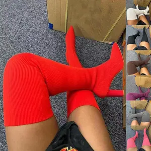 OverKneeLongBootsPointedToeHighHeel-StretchKnittingShoesWomenWinterBoot