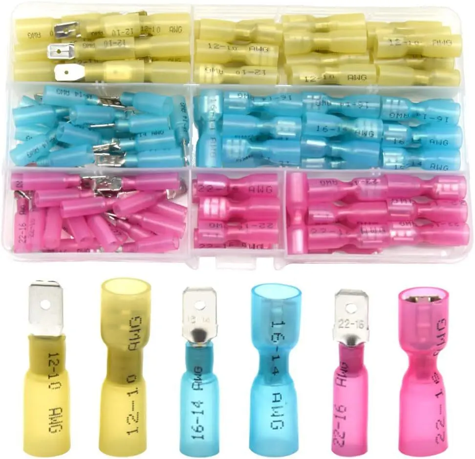 150PCS Heat Shrink Tubing, Heat Shrink Wire Connectors,Crimp Insulated Ring Fork Spade Butt Splices,Crimp Insulated Ring Fork Butt Splice
