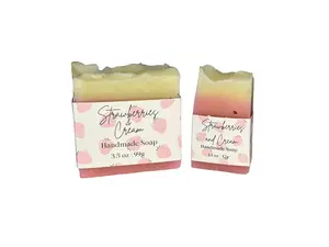 Strawberries & Cream Handmade Soap Bars with Shea Butter & Coconut Oil for Gentle Cleansing & Skin Repair Daily Body Care 3.5 oz