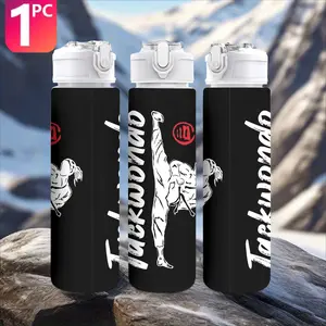1pc Taekwondo-themed plastic sports water bottle (750ml/26oz), cute print, leak-proof with a snap-on lid, lightweight, sturdy, durable, large capacity, reusable, suitable for office, gym, outdoor sports