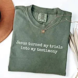 Comfort Colors Jesus Turned My Trials Into My Testimony T-Shirt, Christian Faith TShirt, Inspirational Bible Verse Tee, Religious Top